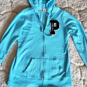 VS Pink zip-up hoodie in turquoise